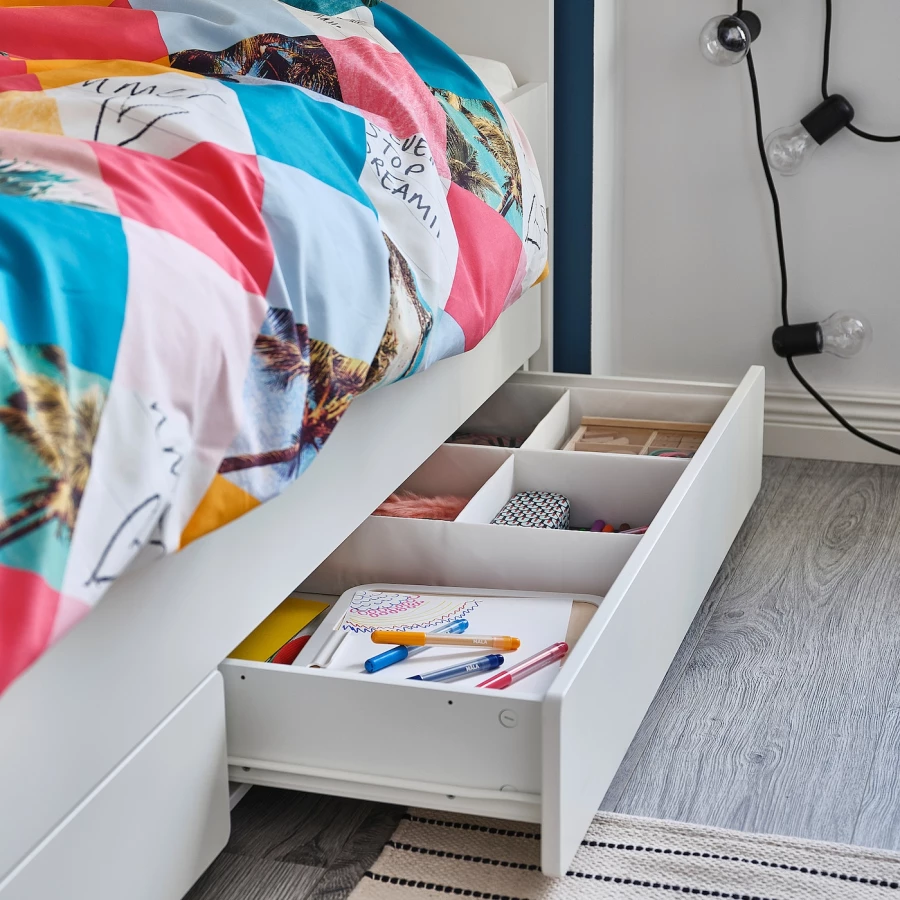 Кровать одноярусная - IKEA SLÄKT/LURÖY/ SLАKT/LURОY/СЛЭКТ/ЛУРОЙ ИКЕА  , 90x200 см, белый (изображение №4)