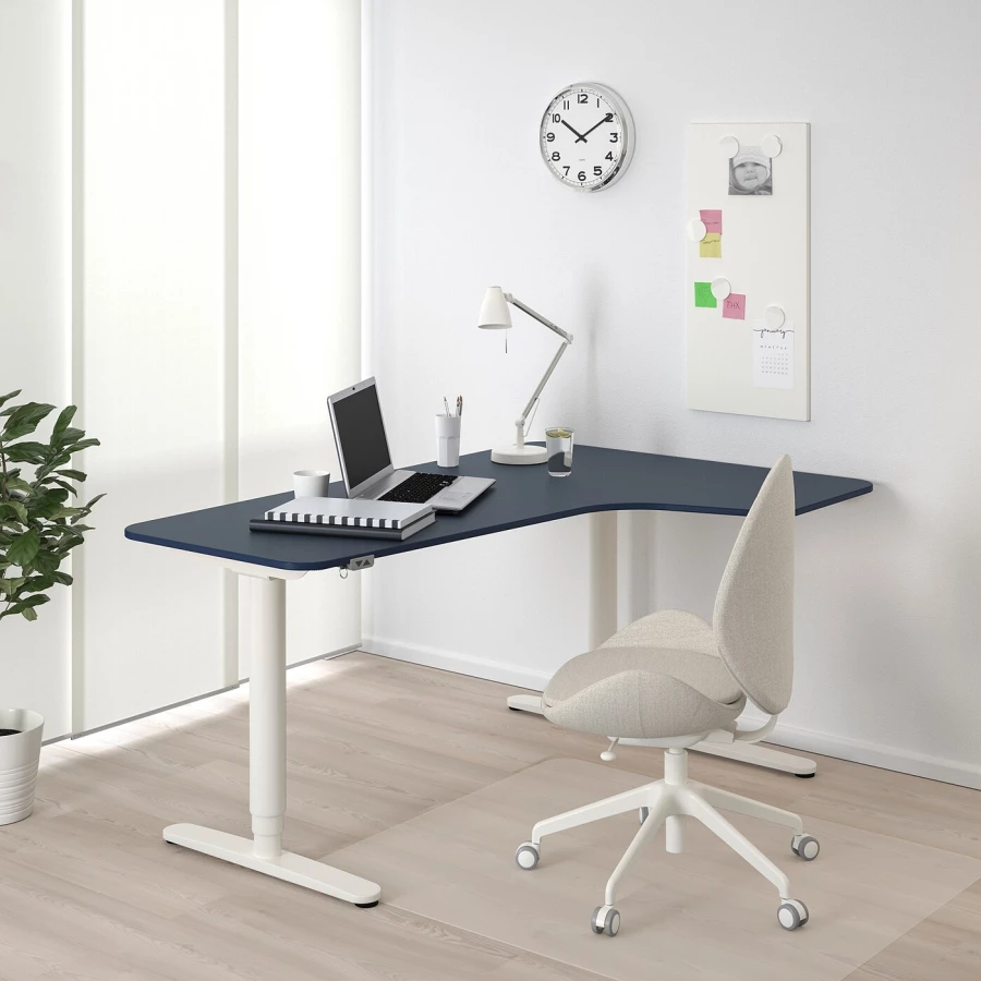 Письменный стол (правый угол) - IKEA BEKANT, 160х110х65-125 см, белый/синий, БЕКАНТ ИКЕА (изображение №2)