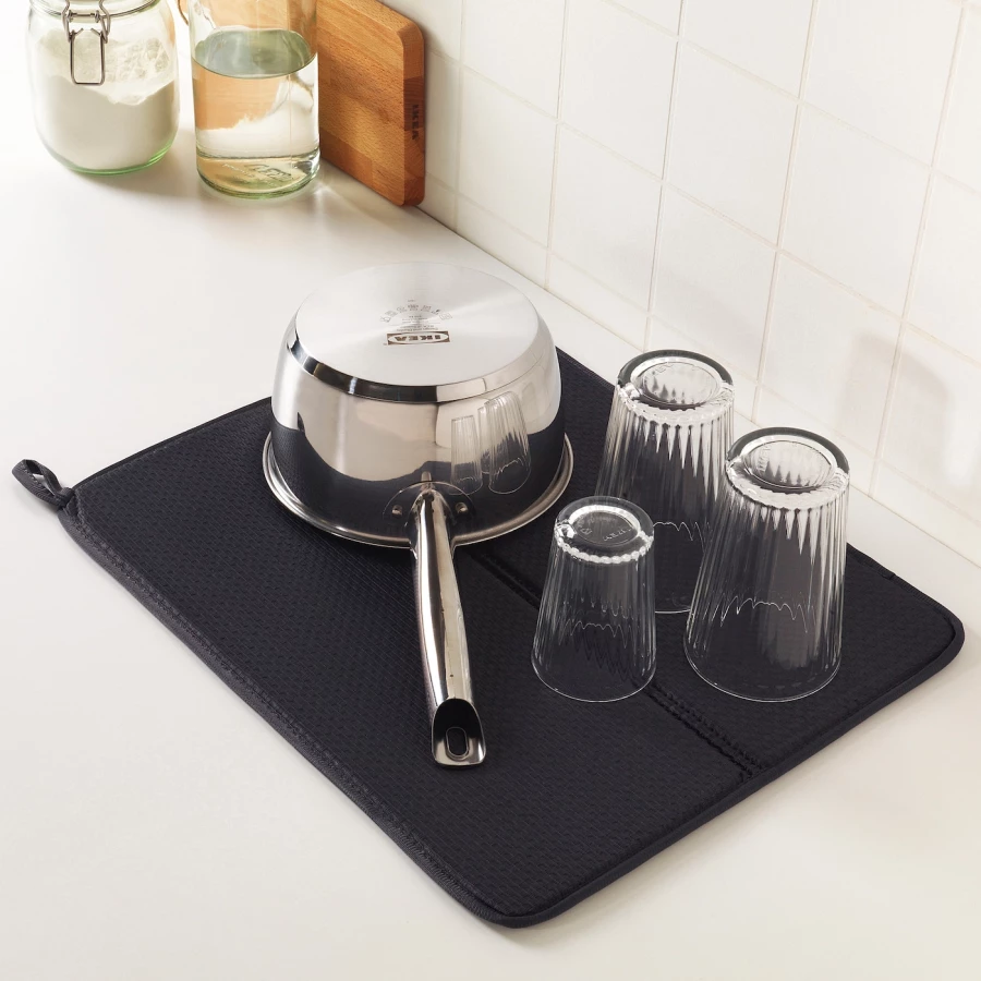 Коврик для сушки посуды - IKEA NYSKÖLJD/NYSKOLJD, 44х36 см, темно-серый, НЮХОЛИД ИКЕА (изображение №2)