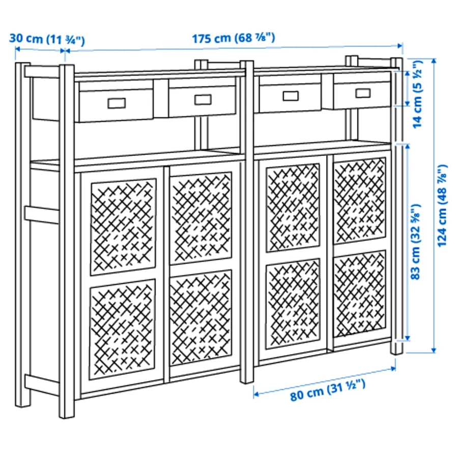 Комбинация для хранения - IKEA IVAR/ИВАР ИКЕА, 175х30х124 см, сосна/черный (изображение №5)
