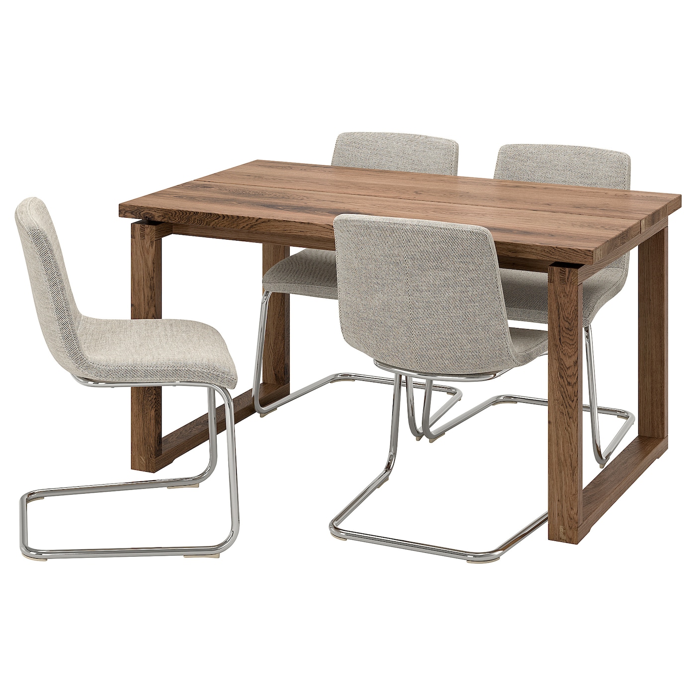 Стол и 4 стула - MÖRBYLÅNGA / LUSTEBO  / MОRBYLАNGA IKEA/  МЁРБИЛОНГА / ЛУСТЕБО ИКЕА,  140х75  см,  коричневый/ серый