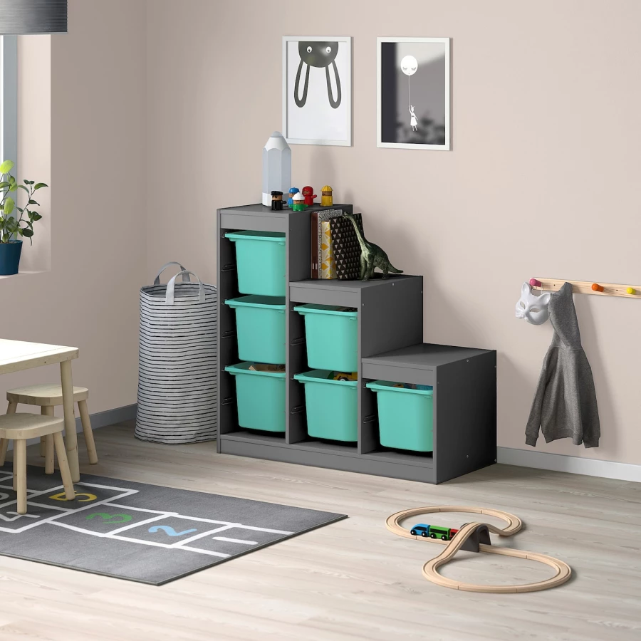 Стеллаж - TROFAST IKEA/ ТРУФАСТ ИКЕА,  99х94х44 см, черный/зеленый (изображение №2)