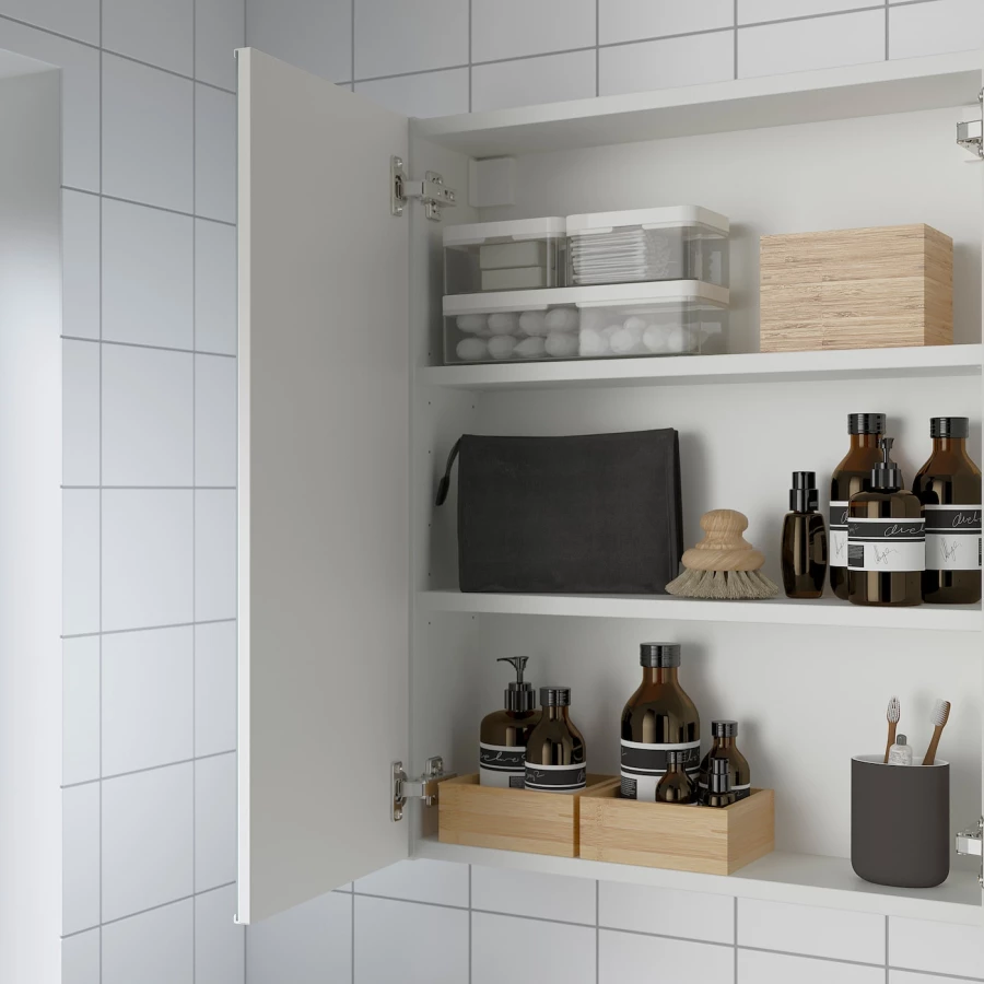 Настенный шкаф для ванной комнаты - ENHET IKEA/ ЭНХЕТ ИКЕА, 60х75х17 см, белый (изображение №2)