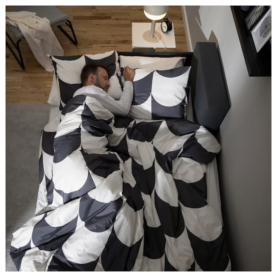 Пододеяльник и наволочка - BRUKSVARA  IKEA/  БРУКСВАРА ИКЕА, 200/150/59 см, белый/черный (изображение №4)