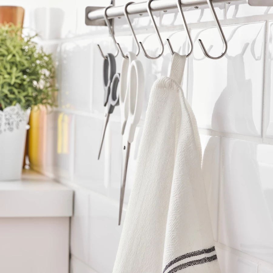 Кухонное полотенце - IKEA HILDEGUN, 60х45 см, белый/черный, ХИЛЬДЕГУН ИКЕА (изображение №6)