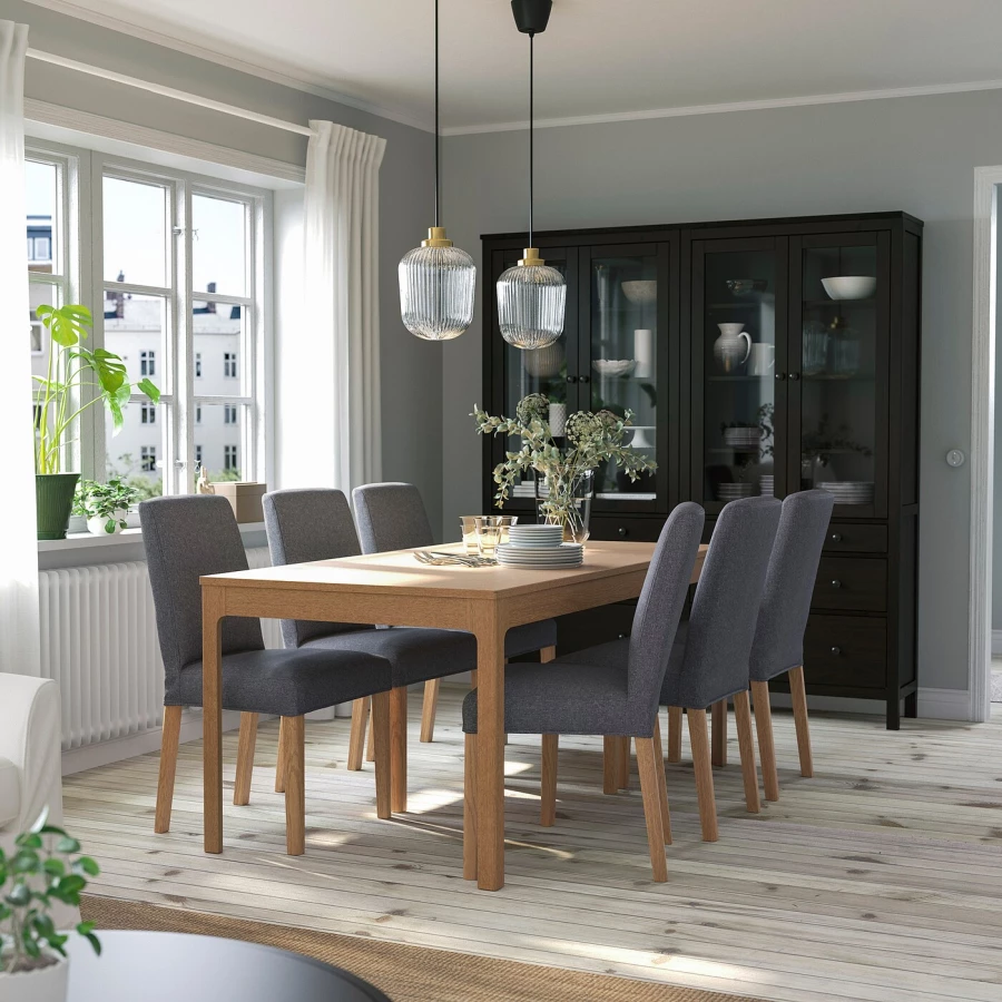 Стол и 6 стульев - EKEDALEN / BERGMUND IKEA/ ЭКАДАЛЕН /БЕРГМУНД ИКЕА, 240/180х90 см, коричневый/серый (изображение №2)