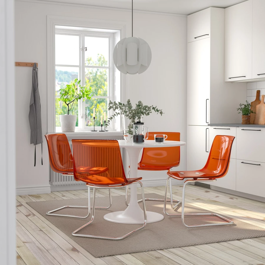 Кухонный стол - DOCKSTA/TOBIAS IKEA/ ДОКСТА/ТОБИАС ИКЕА, 103 см, белый/оранжевый (изображение №2)