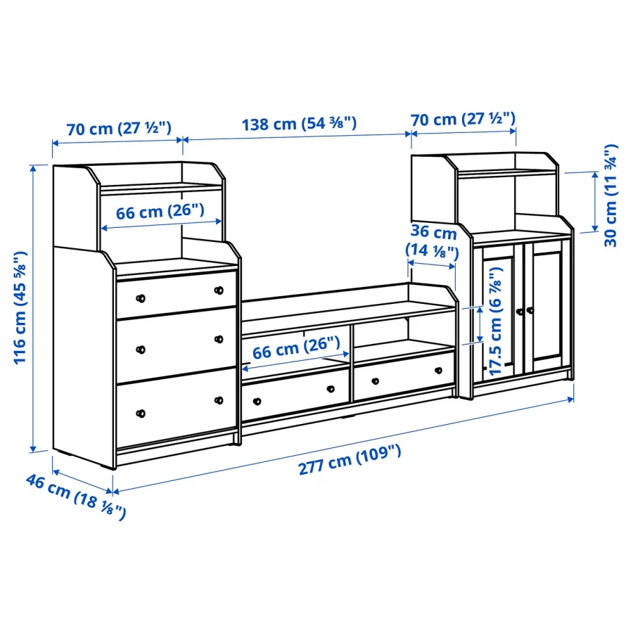 Шкаф для ТВ - IKEA HAUGA, 116x46x277см, белый, ХАУГА ИКЕА (изображение №7)