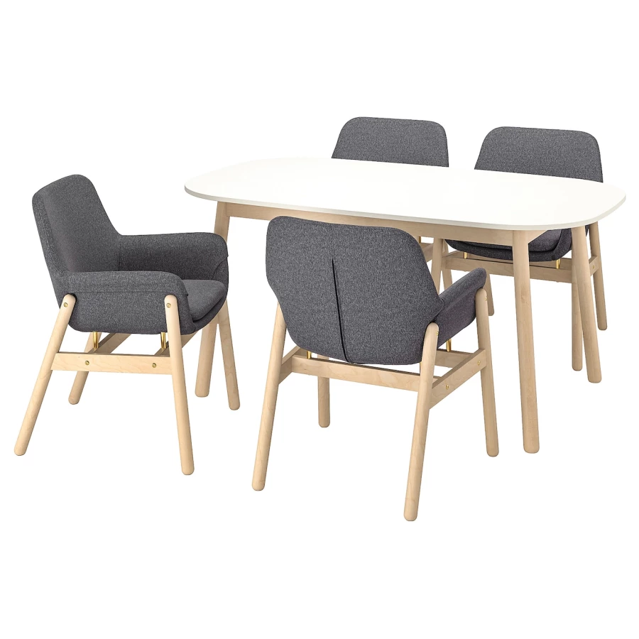 Стол и 4 стула - VEDBO / VEDBO IKEA/ ВЕДБО ИКЕА, 160х95 см, белый/серый (изображение №1)