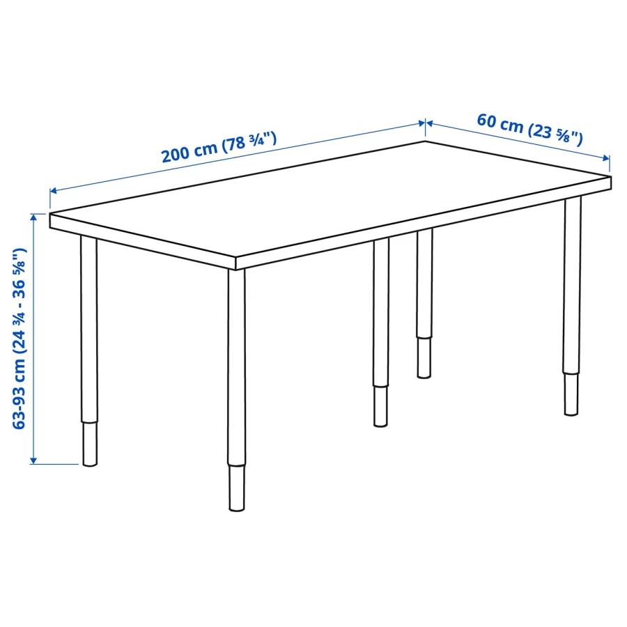 Письменный стол - IKEA LAGKAPTEN/OLOV, 200х60х63-93 см, под беленый дуб/белый, ЛАГКАПТЕН/ОЛОВ ИКЕА (изображение №5)