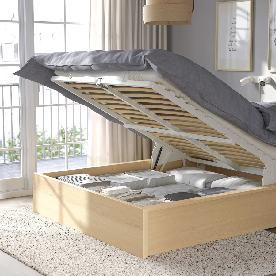 Кровать с ящиком для хранения - IKEA MALM, 200х140 см, под беленый дуб, МАЛЬМ ИКЕА (изображение №2)