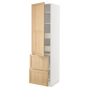 Высокий шкаф с ящиками - IKEA METOD/MAXIMERA/МЕТОД/МАКСИМЕРА ИКЕА, 220х60х60 см, белый/светло-коричневый