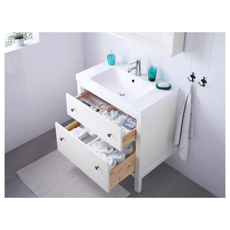 Шкаф под умывальник с 2 ящиками - HEMNES / ODENSVIK IKEA/ ХЕМНЭС /ОДЕНСВИК ИКЕА, 89х83 см, белый (изображение №2)