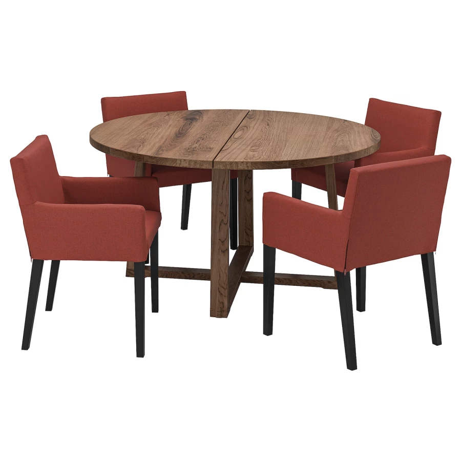 Стол + 4 стула с подлокотниками - MÖRBYLÅNGA / MÅRENÄS IKEA/ МЕРБИЛОНГА/ МАРЕНЭС ИКЕА, 205х95х75 см, бежевый/красно-серый (изображение №1)