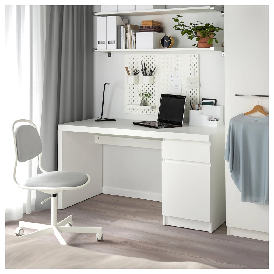 Письменный стол с ящиком - IKEA MALM, 140x65 см, белый, МАЛЬМ ИКЕА (изображение №3)