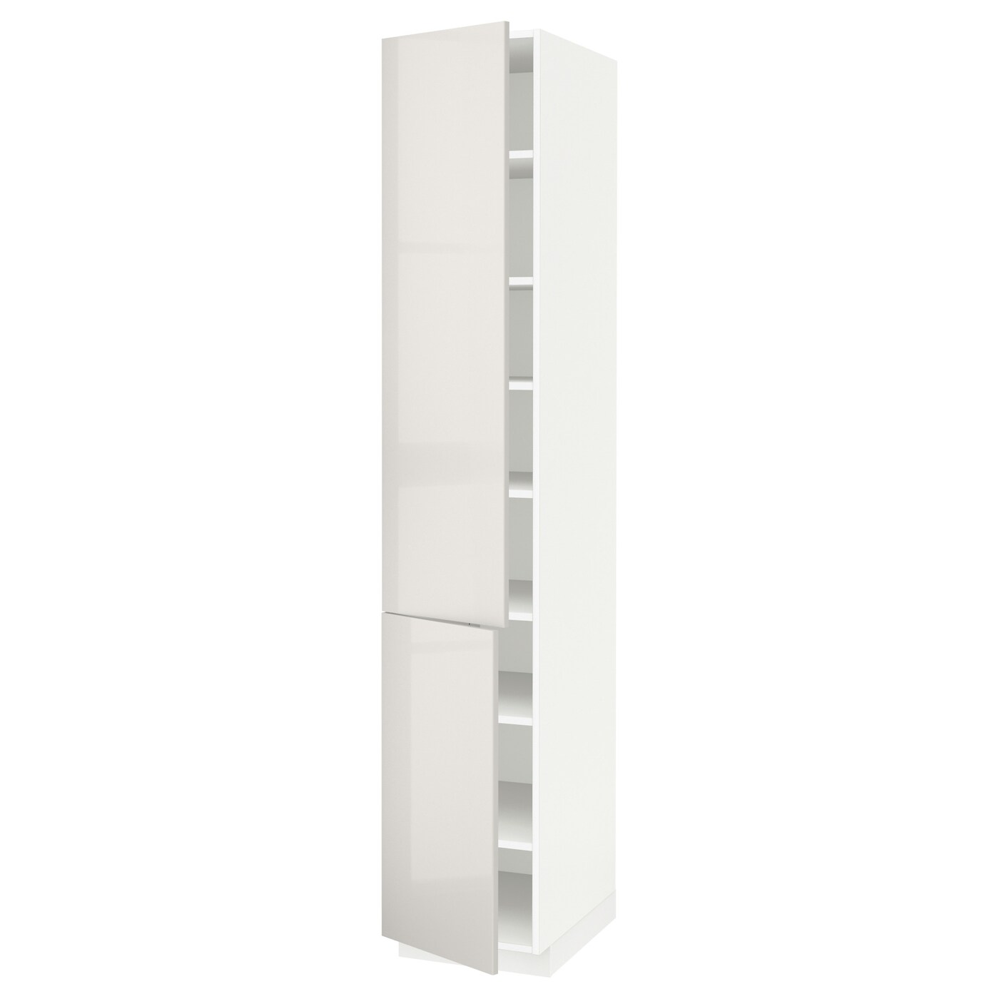 Высокий кухонный шкаф с полками - IKEA METOD/МЕТОД ИКЕА, 220х60х40 см, белый/светло-серый глянцевый