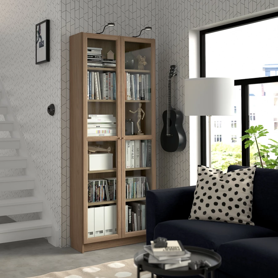 Книжный шкаф -  BILLY / OXBERG IKEA/ БИЛЛИ/ ОКСБЕРГ ИКЕА, 80х30х202 см, имитация дуба (изображение №2)