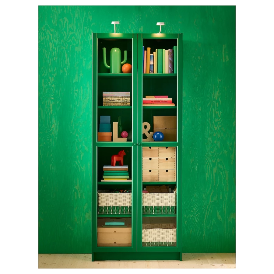 Шкаф-витрина - BILLY / OXBERG IKEA/ БИЛЛИ/ОКСБЕРГ ИКЕА, 202х80 см,зеленый (изображение №2)