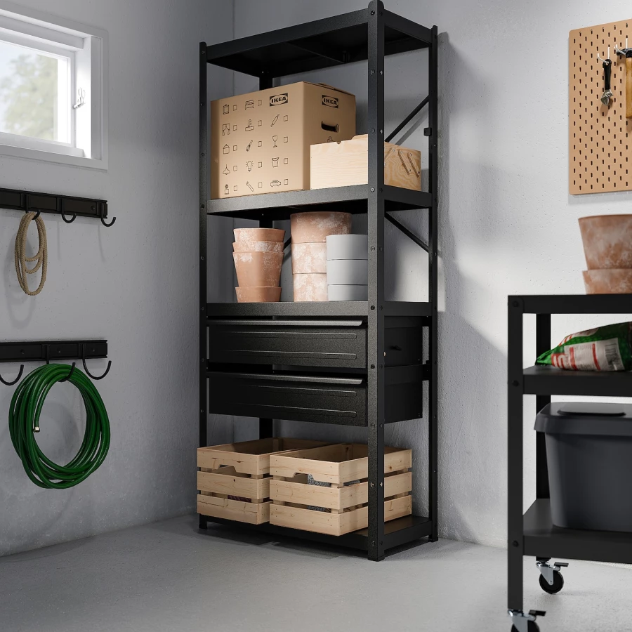 Стеллаж с ящиками - IKEA BROR, 85х40х190 см, черный, БРУР ИКЕА (изображение №2)