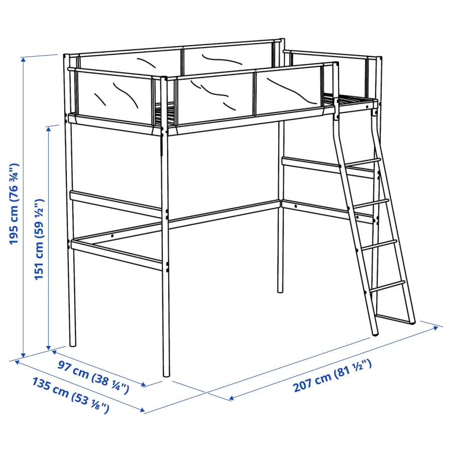 Каркас двухъярусной кровати  -  IKEA VITVAL/ВИТВАЛ ИКЕА, 90x200 см, белый/серый (изображение №5)