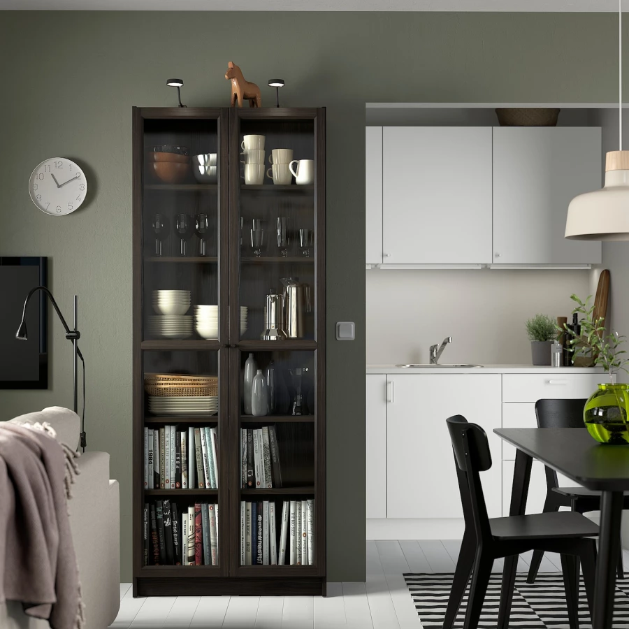 Книжный шкаф -  BILLY / OXBERG IKEA/ БИЛЛИ/ ОКСБЕРГ ИКЕА,80х30х202 см,  черный (изображение №3)