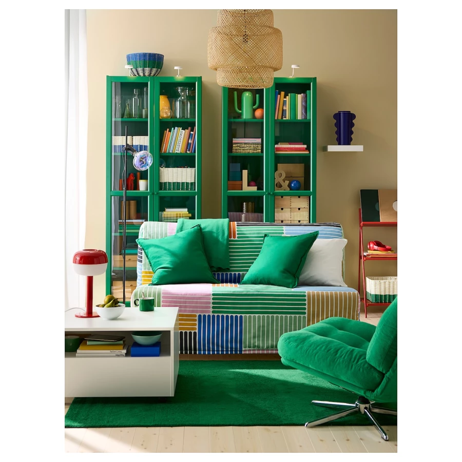 Шкаф-витрина - BILLY / OXBERG IKEA/ БИЛЛИ/ОКСБЕРГ ИКЕА, 202х80 см,зеленый (изображение №3)