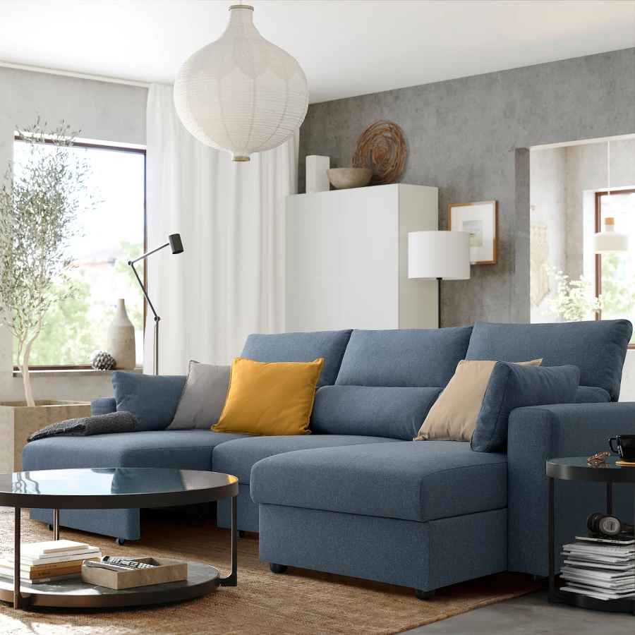 3-местный диван с шезлонгом - IKEA ESKILSTUNA,  100x162x268см, синий, ЭСКИЛЬСТУНА ИКЕА (изображение №4)