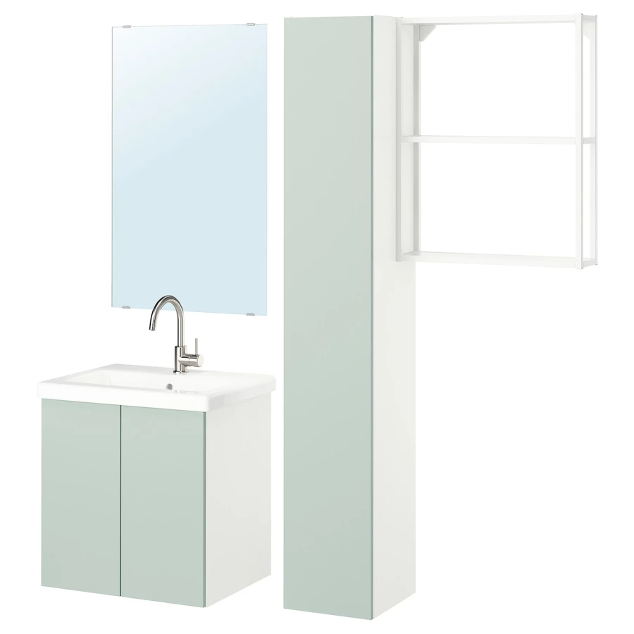 Комбинация для ванной - IKEA ENHET, 64х43х65 см, белый/серо-зеленый, ЭНХЕТ ИКЕА (изображение №1)