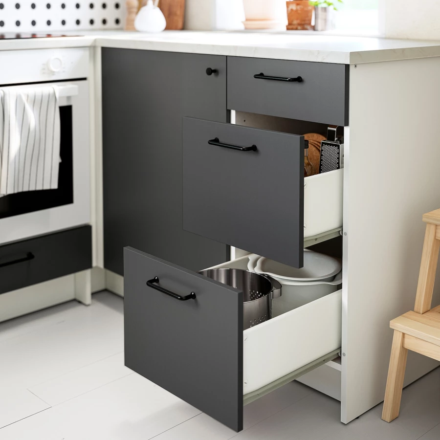 Напольный шкаф с выдвижными ящиками - IKEA KNOXHULT/КНОКСХУЛЬТ ИКЕА , 91x61x40см, белый/черный (изображение №2)