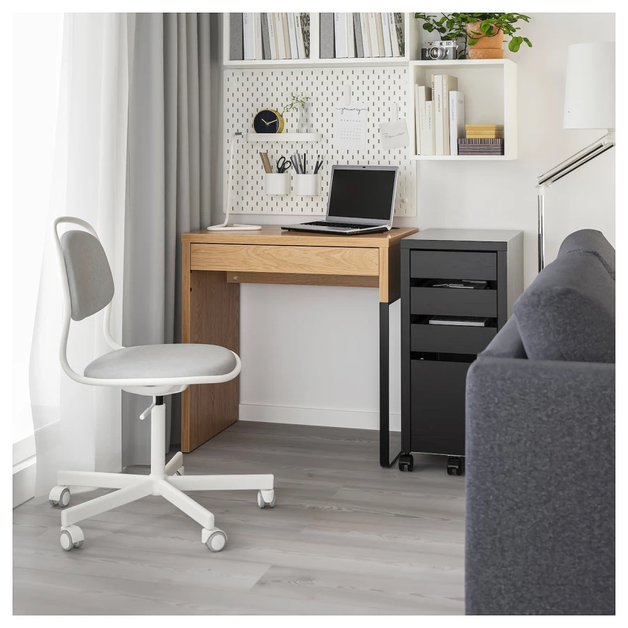 Письменный стол с ящиком - IKEA MICKE, 73х50 см, имитация дуба/черный, МИККЕ ИКЕА (изображение №2)