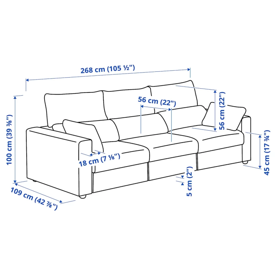3-местный диван - IKEA ESKILSTUNA/ЭСКИЛЬСТУНА ИКЕА, 100х109х268 см, темно-серый (изображение №8)