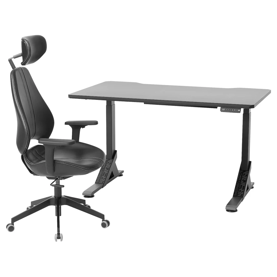 Игровой стол и стул - IKEA UPPSPEL/GRUPPSPEL, черный, 140х80х140-180 см, УППСПЕЛ/ГРУППСПЕЛ ИКЕА (изображение №1)
