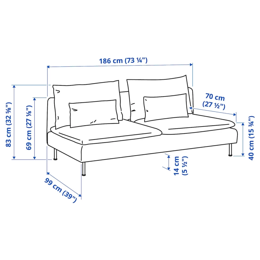 3-местный диван - IKEA SÖDERHAMN/SODERHAMN/СЁДЕРХАМН ИКЕА, 83х99х186 см, серый (изображение №8)