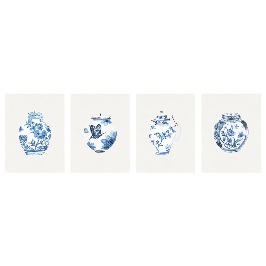 Постер, 4 шт. - IKEA BILD, 30х40 см, «Бело-голубые урны», БИЛЬД ИКЕА (изображение №2)