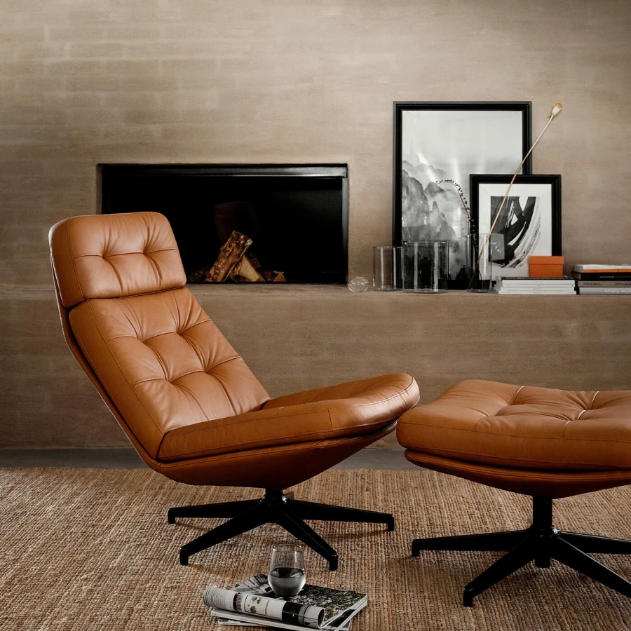 Кресло и пуф - IKEA HAVBERG, 66х99х92 см, оранжевый, ХАВБЕРГ ИКЕА (изображение №2)