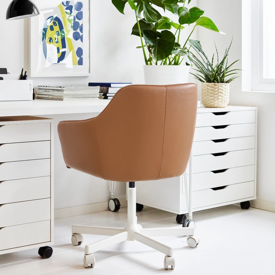 Вращающийся стул - IKEA TOSSBERG/MALSKÄR/MALSKAR/ТОССБЕРГ/МАЛЬШЭР ИКЕА, 67х57х67 см, коричневый/белый (изображение №3)