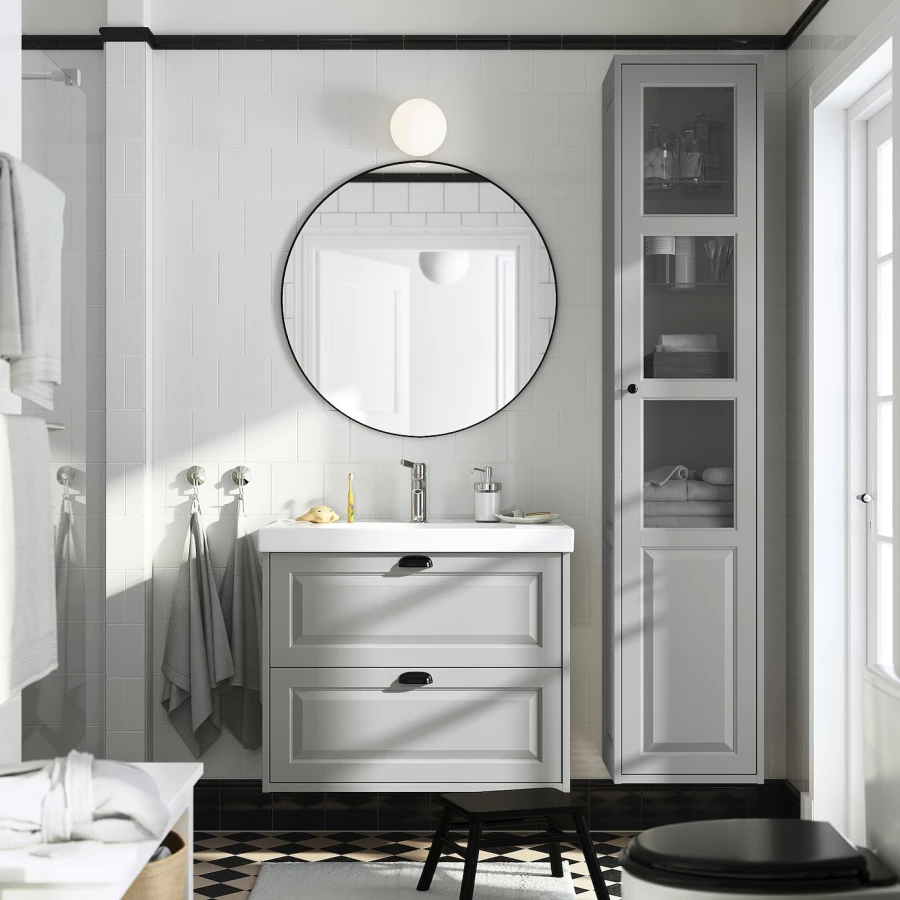 Тумба для ванной - TÄNNFORSEN / ORRSJÖN/ TАNNFORSEN / ORRSJОN IKEA/ ТАНФФОРСЕН/ОРРСЬЕН ИКЕА, 69х82 см, белый/серый (изображение №2)
