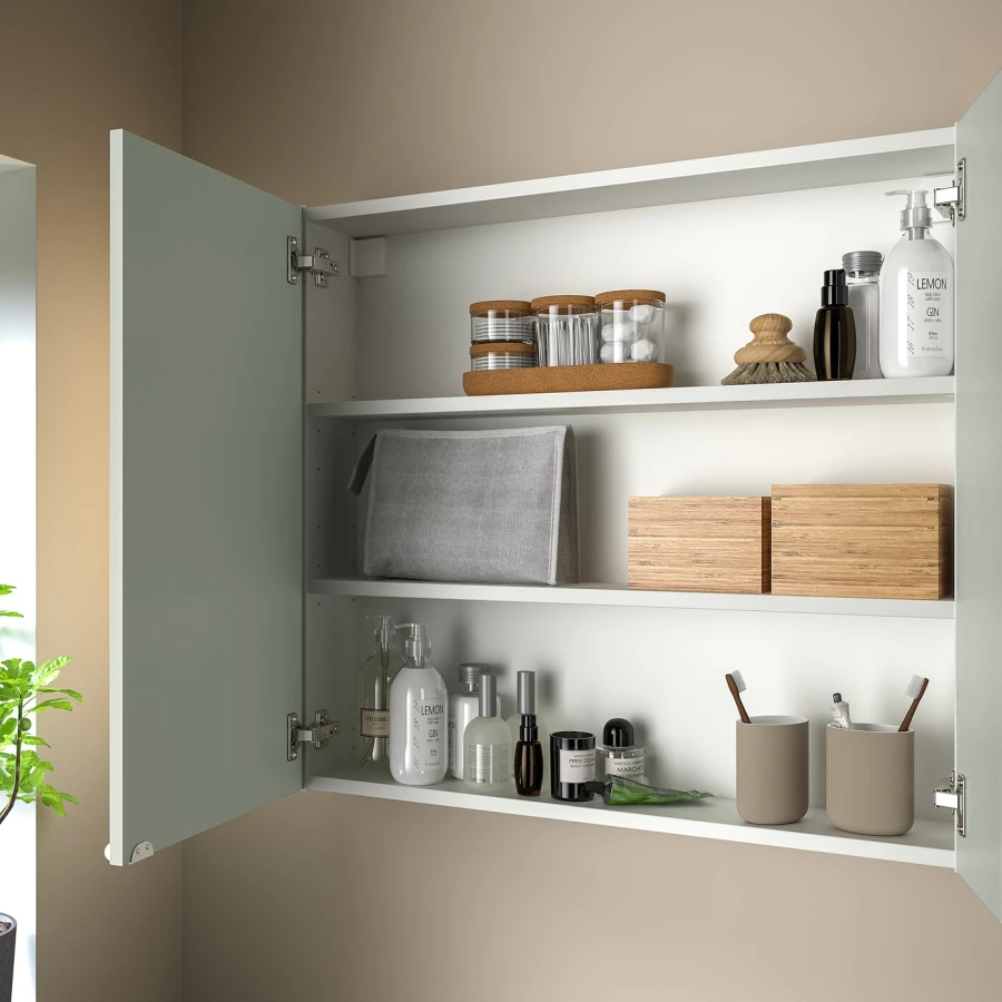 Навесной шкаф с 2 полками/дверью - IKEA ENHET/ЭНХЕТ ИКЕА, 75х17х80 см, белый/зеленый (изображение №3)
