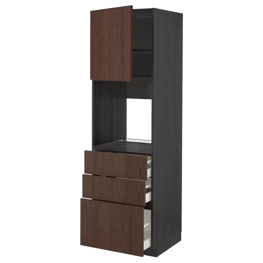 Высокий шкаф - IKEA METOD/MAXIMERA/МЕТОД/МАКСИМЕРА ИКЕА, 200х60х60 см, черный/коричневый (изображение №1)