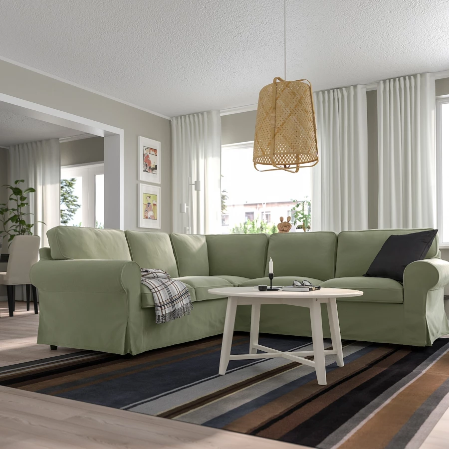 4-местный угловой диван - IKEA EKTORP, 88x243см, светло-зеленый, ЭКТОРП ИКЕА (изображение №2)