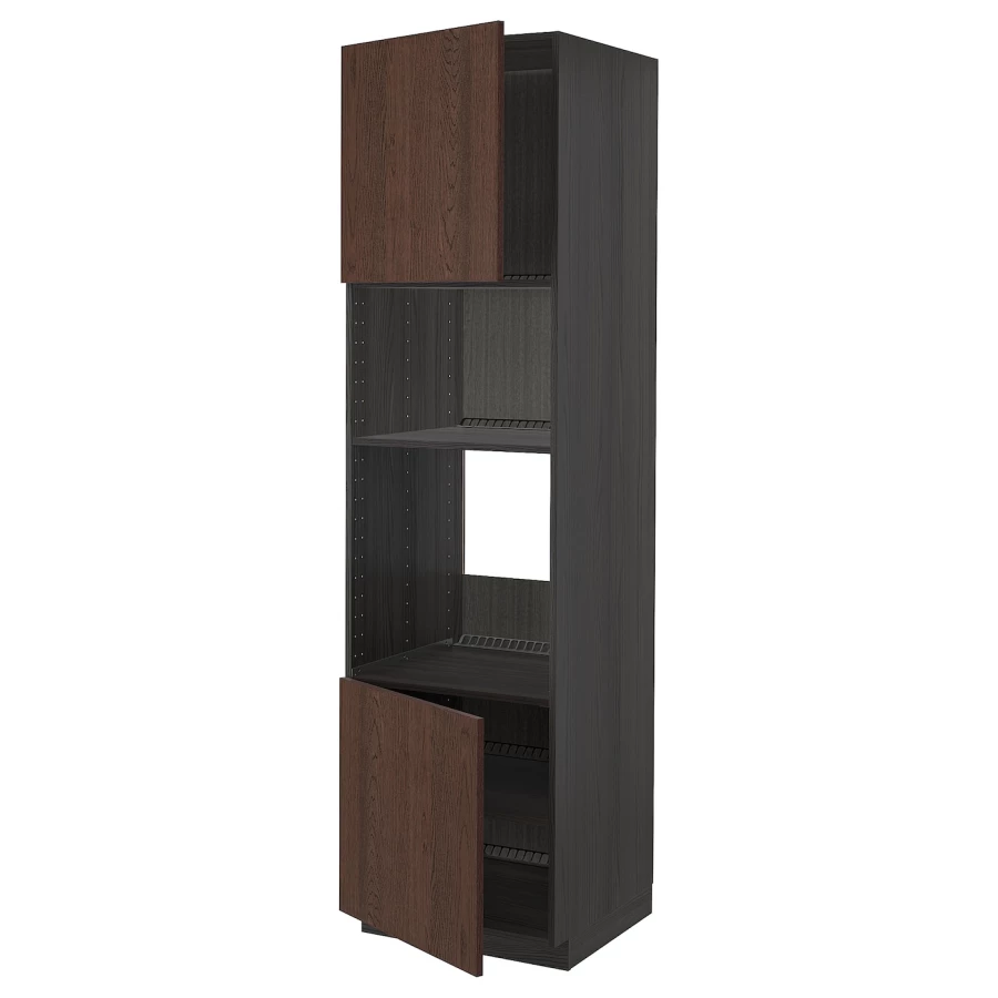 Кухонный шкаф-пенал - IKEA METOD/МЕТОД ИКЕА, 220х60х60 см, черный/коричневый (изображение №1)