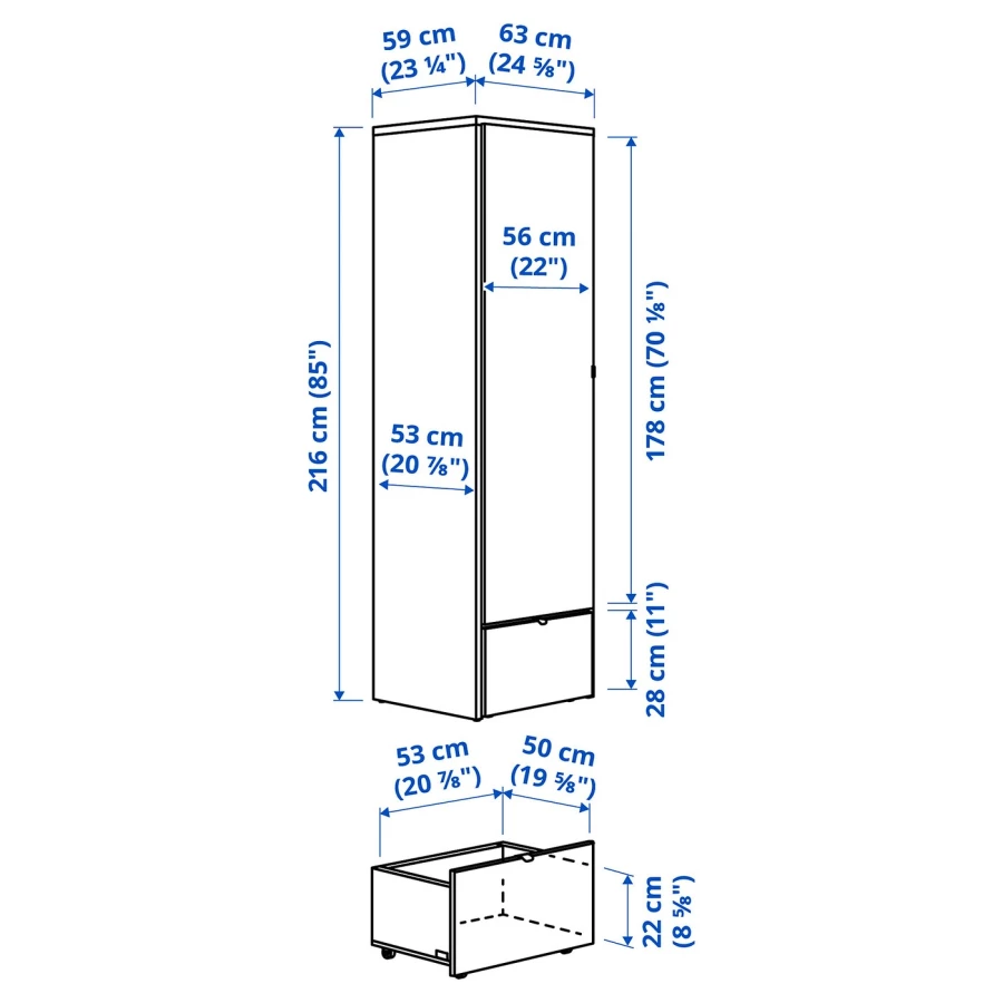 Платяной шкаф - VISTHUS IKEA/ ВИСТХУС ИКЕА, 63x59x216, белый/серый (изображение №5)