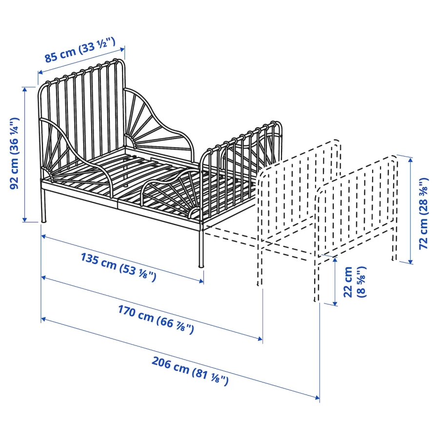 Выдвижной каркас кровати и основание кровати - IKEA MINNEN/LURÖY, 80x200 см, голубой, ИКЕА (изображение №2)