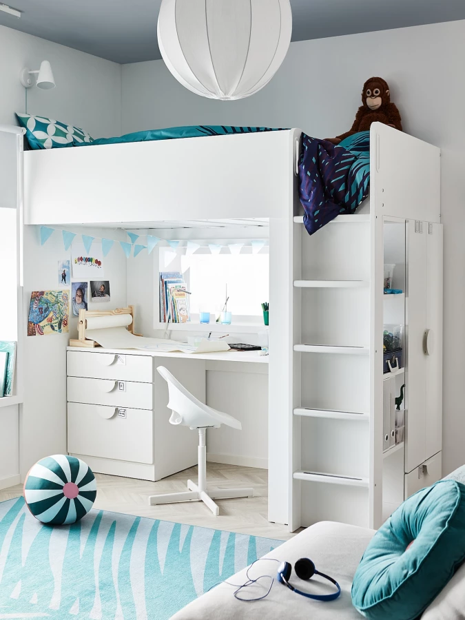 Кровать двухъярусная - IKEA SMÅSTAD/SMASTAD/СМОСТАД ИКЕА, 90x200 см, белый/серый (изображение №12)