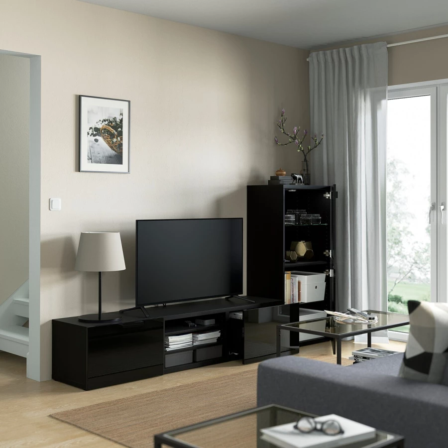 Комбинация для хранения ТВ - IKEA BESTÅ/BESTA, 129x42x240см, черный, БЕСТО ИКЕА (изображение №2)