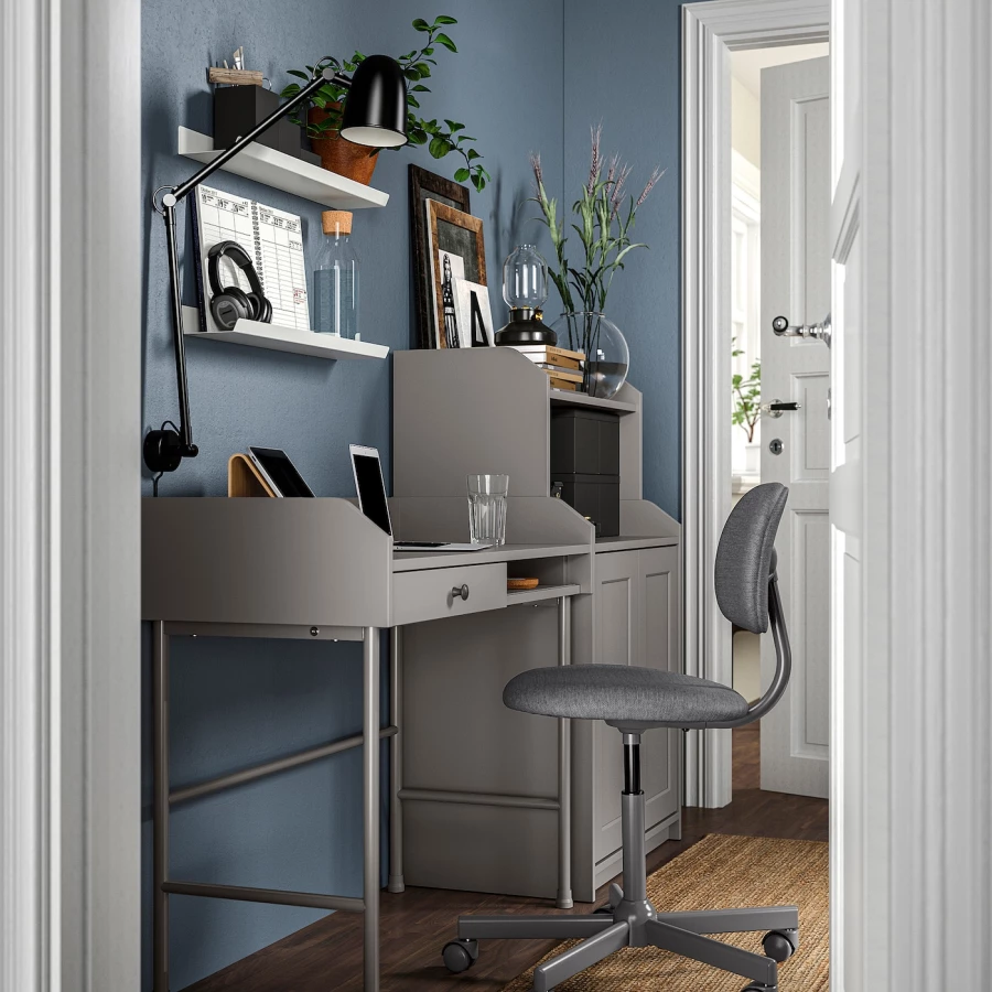 Комбинация: стол, кресло и шкаф - IKEA HAUGA/BLECKBERGET, 100х45 см, 116х70х41 см, серый, ХАУГА/БЛЕКБЕРГЕТ ИКЕА (изображение №2)