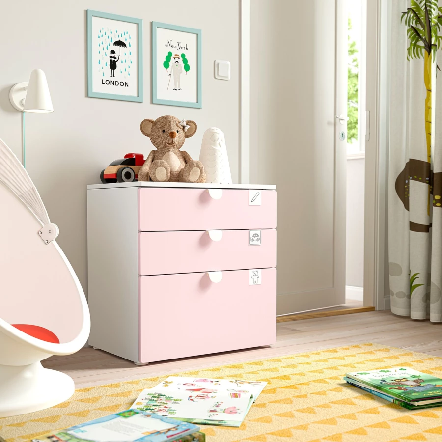 Комод детский - IKEA PLATSA/SMÅSTAD/SMASTAD, 60x42x63 см, белый/розовый, ИКЕА (изображение №2)