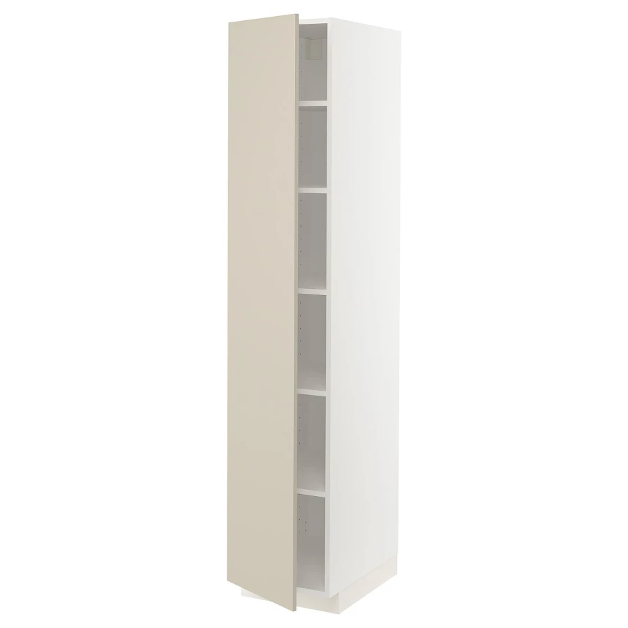 Высокий кухонный шкаф с полками - IKEA METOD/МЕТОД ИКЕА, 200х60х40 см, белый/бежевый (изображение №1)