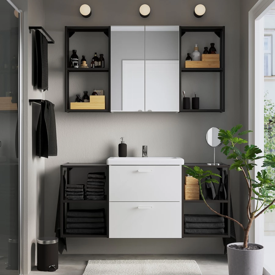 Комбинация для ванной - IKEA ENHET, 140х43х65 см, белый/антрацит, ЭНХЕТ ИКЕА (изображение №2)