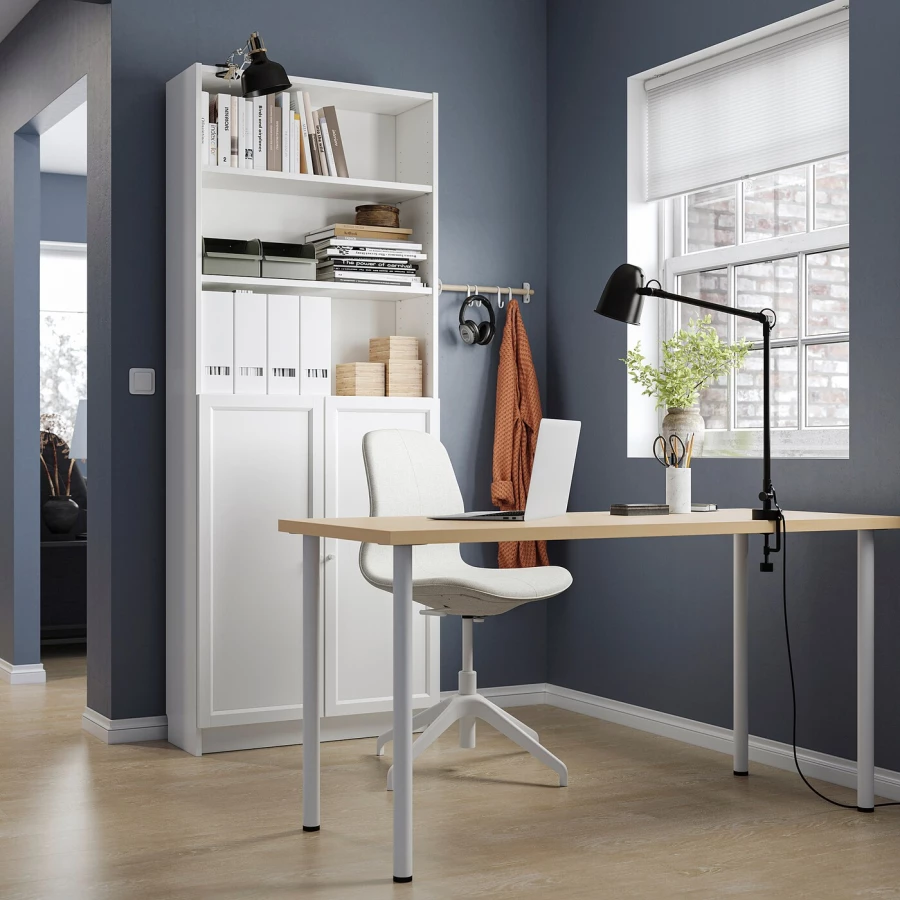 Рабочий стол - IKEA MÅLSKYTT/MALSKYTT/ADILS, 140х60 см, береза/белый, МОЛСКЮТТ/АДИЛЬС ИКЕА (изображение №4)